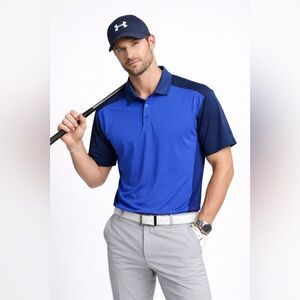 Under Armour HeatGear Polo Shirt Men’s Large Blue Short Sleeve Athletic Golf